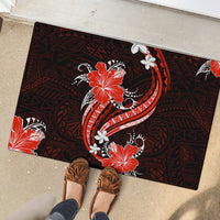 Red Polynesian Pattern With Tropical Flowers Rubber Doormat LT05 - Polynesian Pride