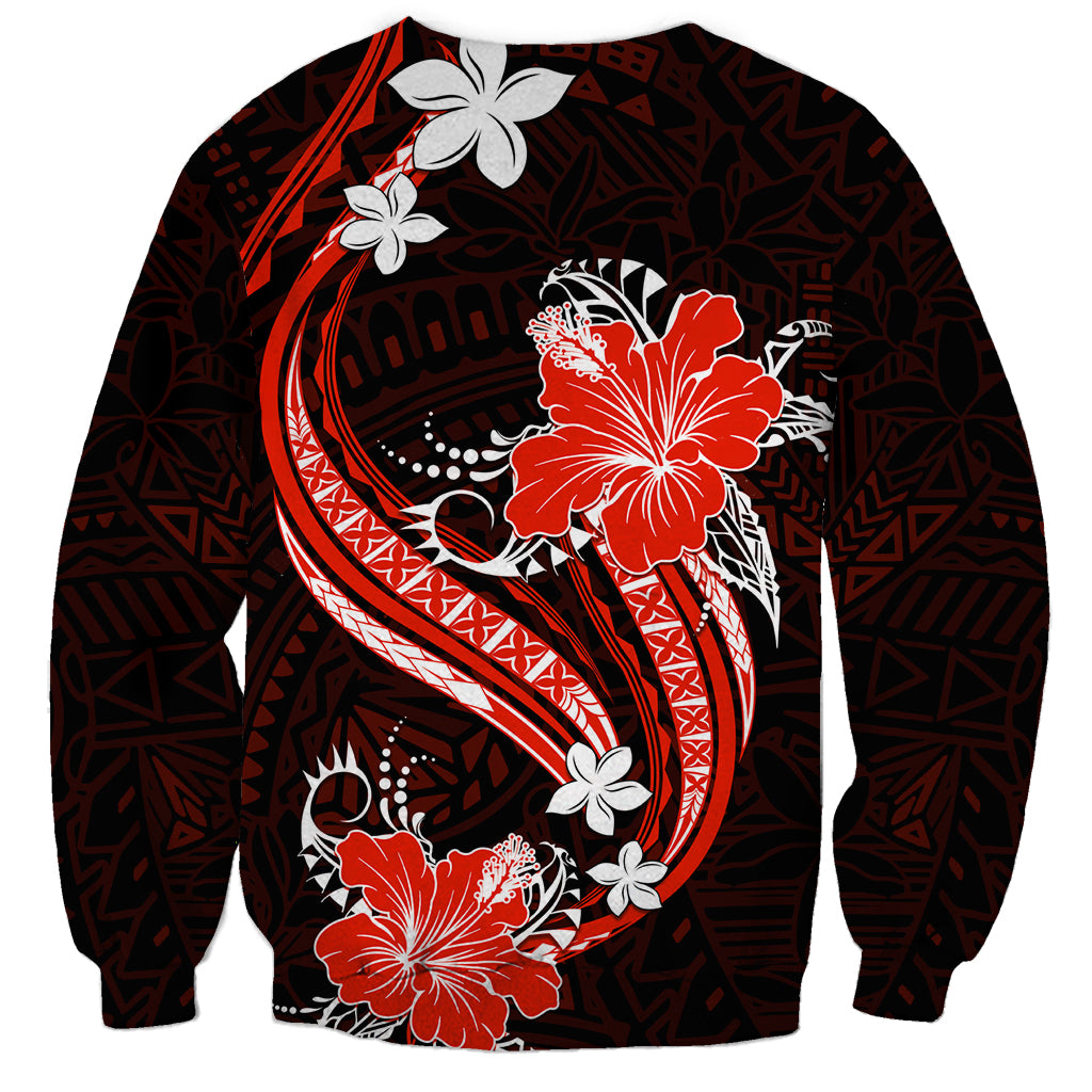 Red Polynesian Pattern With Tropical Flowers Sweatshirt LT05 - Polynesian Pride