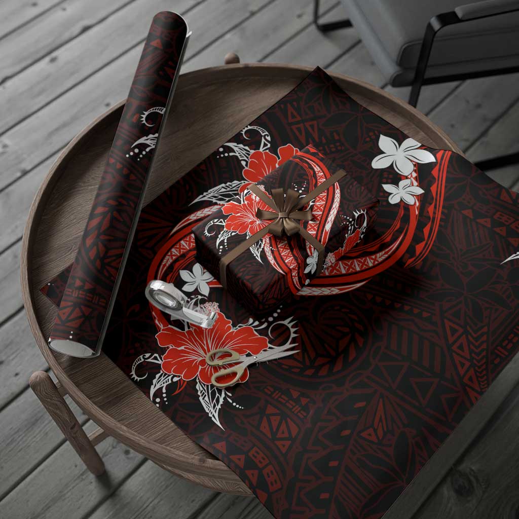 Red Polynesian Pattern With Tropical Flowers Wrapping Paper - Polynesian Pride
