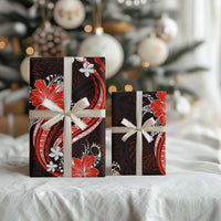 Red Polynesian Pattern With Tropical Flowers Wrapping Paper - Polynesian Pride
