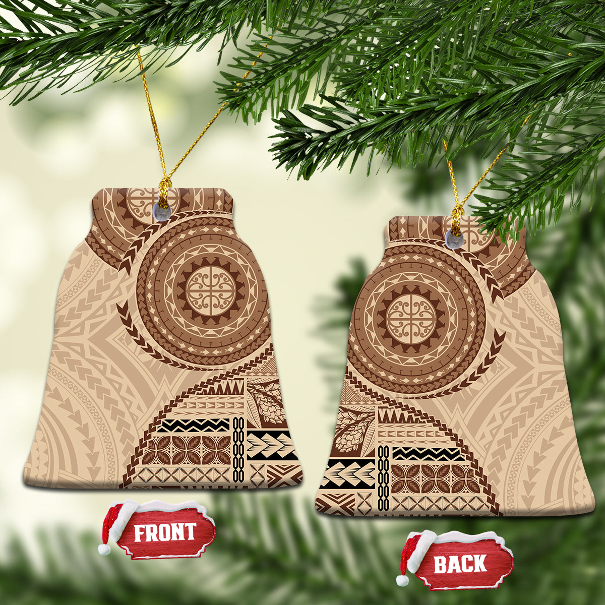 Samoa Siapo Pattern Simple Style Ceramic Ornament LT05 Bell Flake Brown - Polynesian Pride