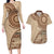 Samoa Siapo Pattern Simple Style Couples Matching Long Sleeve Bodycon Dress and Hawaiian Shirt LT05 Brown - Polynesian Pride