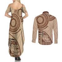 Samoa Siapo Pattern Simple Style Couples Matching Summer Maxi Dress and Long Sleeve Button Shirt LT05 - Polynesian Pride