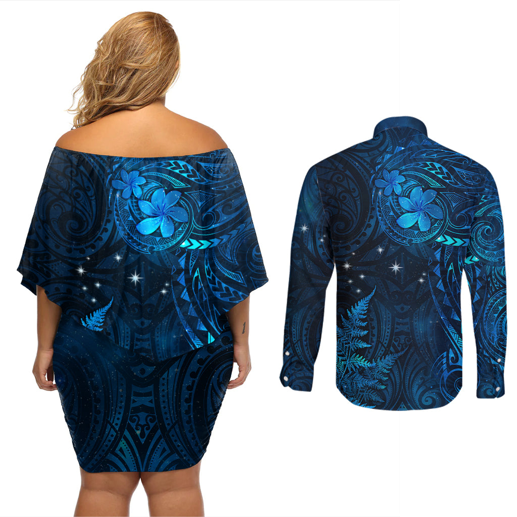 New Zealand Matariki Couples Matching Off Shoulder Short Dress and Long Sleeve Button Shirt Maori New Year LT05 - Polynesian Pride