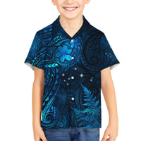 New Zealand Matariki Family Matching Off Shoulder Short Dress and Hawaiian Shirt Maori New Year LT05 Son's Shirt Blue - Polynesian Pride