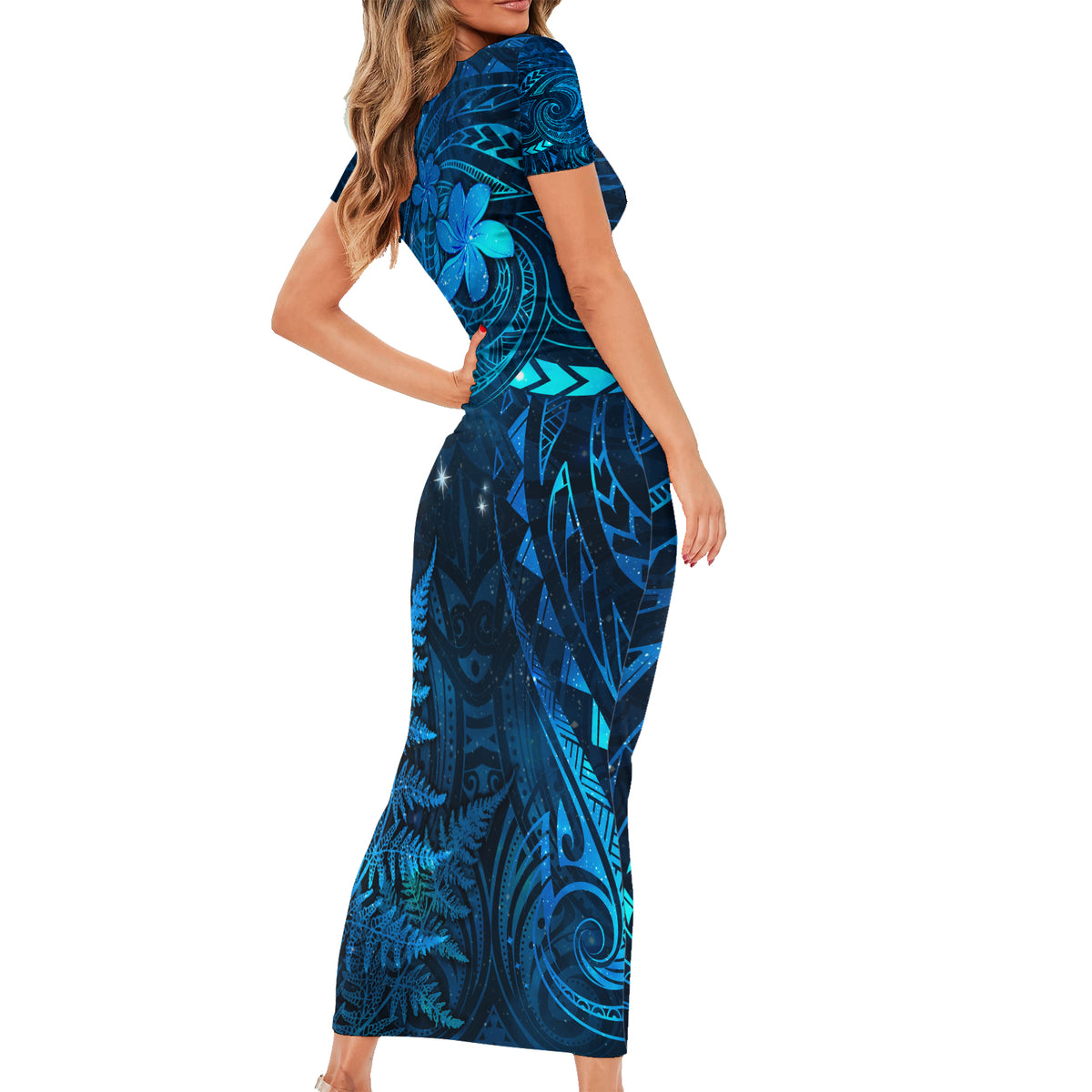 New Zealand Matariki Short Sleeve Bodycon Dress Maori New Year LT05 - Polynesian Pride