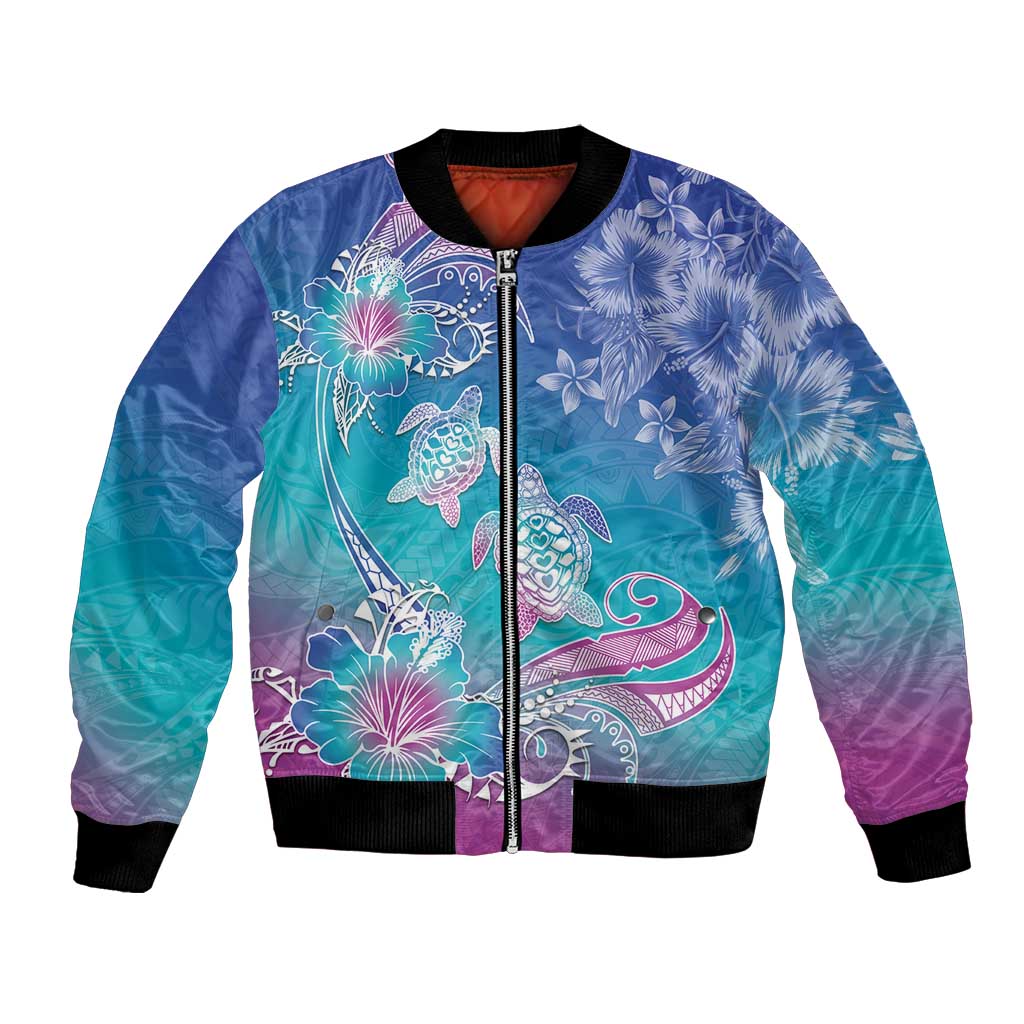 Polynesia Sea Turtle Couple Bomber Jacket Love Is Life LT05 Unisex Blue - Polynesian Pride