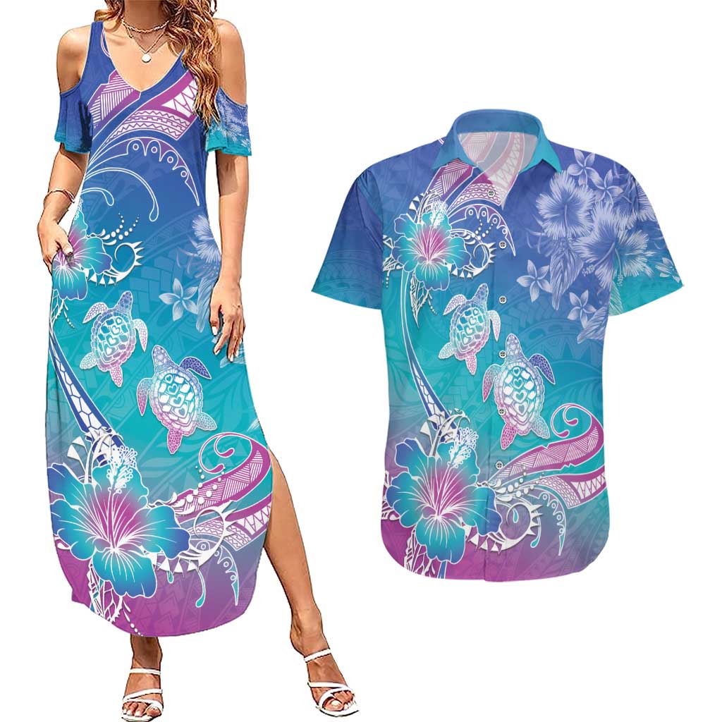 Polynesia Sea Turtle Couple Couples Matching Summer Maxi Dress and Hawaiian Shirt Love Is Life