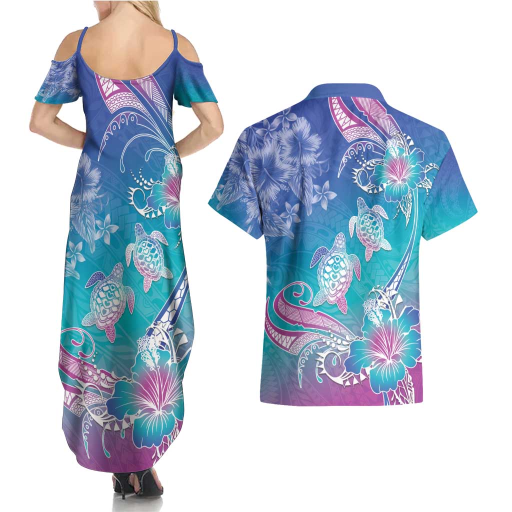 Polynesia Sea Turtle Couple Couples Matching Summer Maxi Dress and Hawaiian Shirt Love Is Life