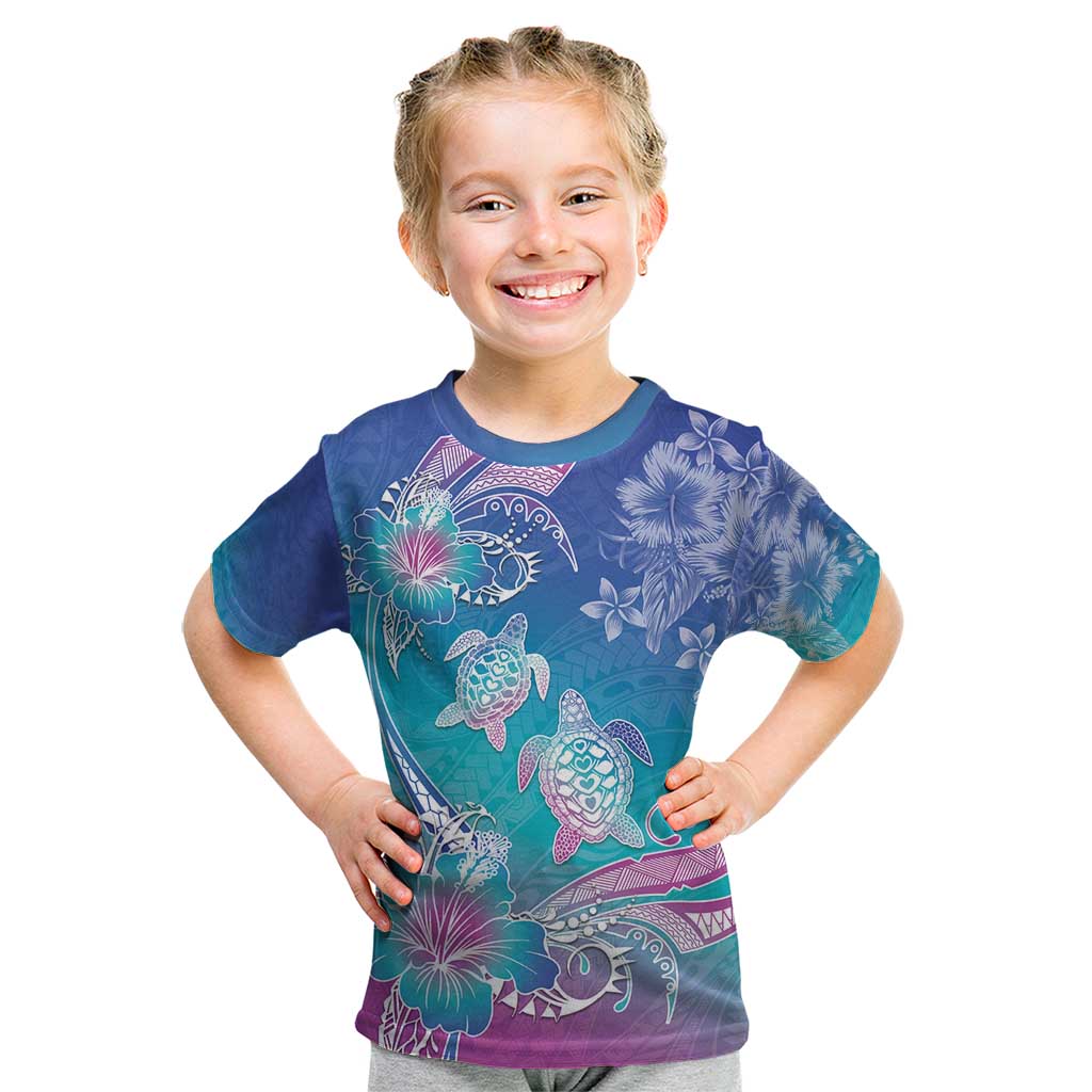 Polynesia Sea Turtle Couple Kid T Shirt Love Is Life LT05 Blue - Polynesian Pride
