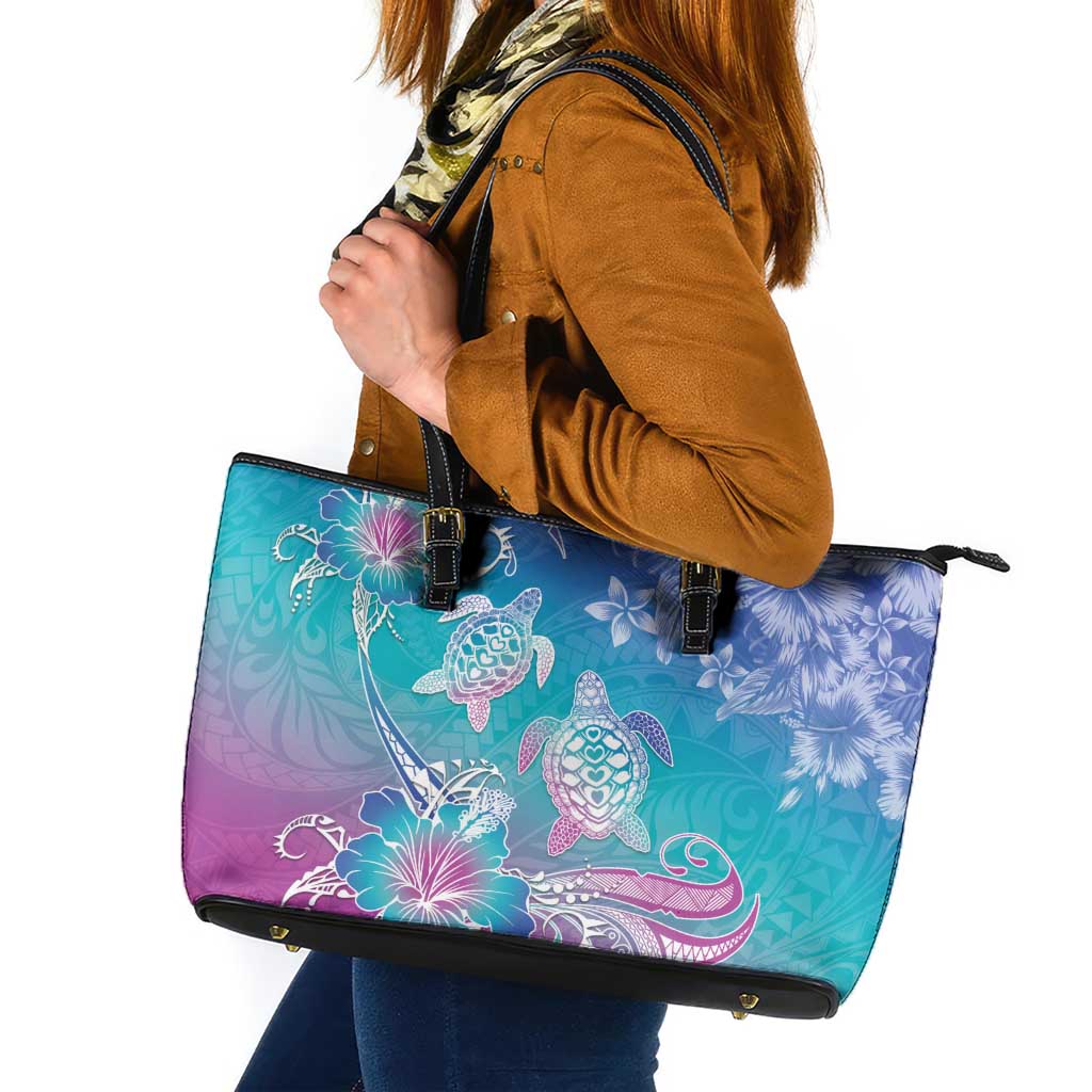 Polynesia Sea Turtle Couple Leather Tote Bag Love Is Life LT05 Blue - Polynesian Pride