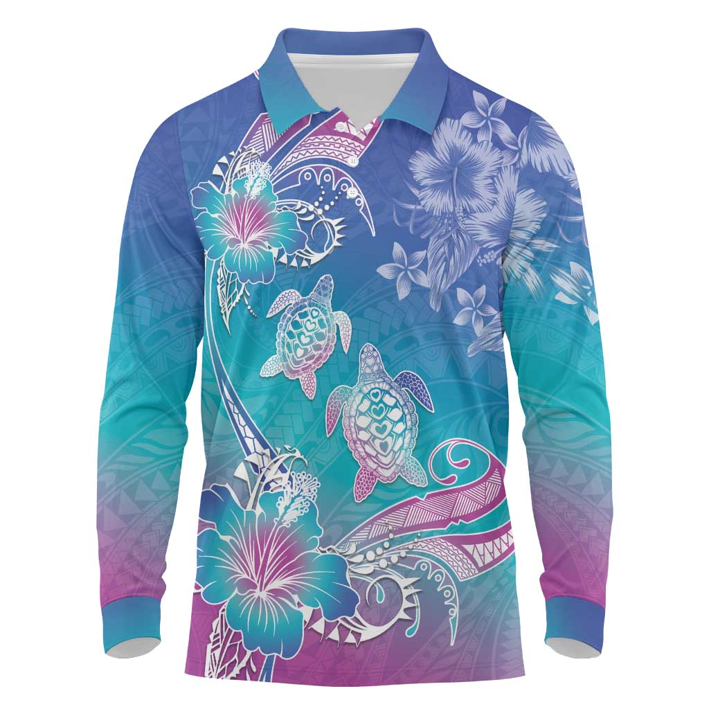 Polynesia Sea Turtle Couple Long Sleeve Polo Shirt Love Is Life LT05 Blue - Polynesian Pride