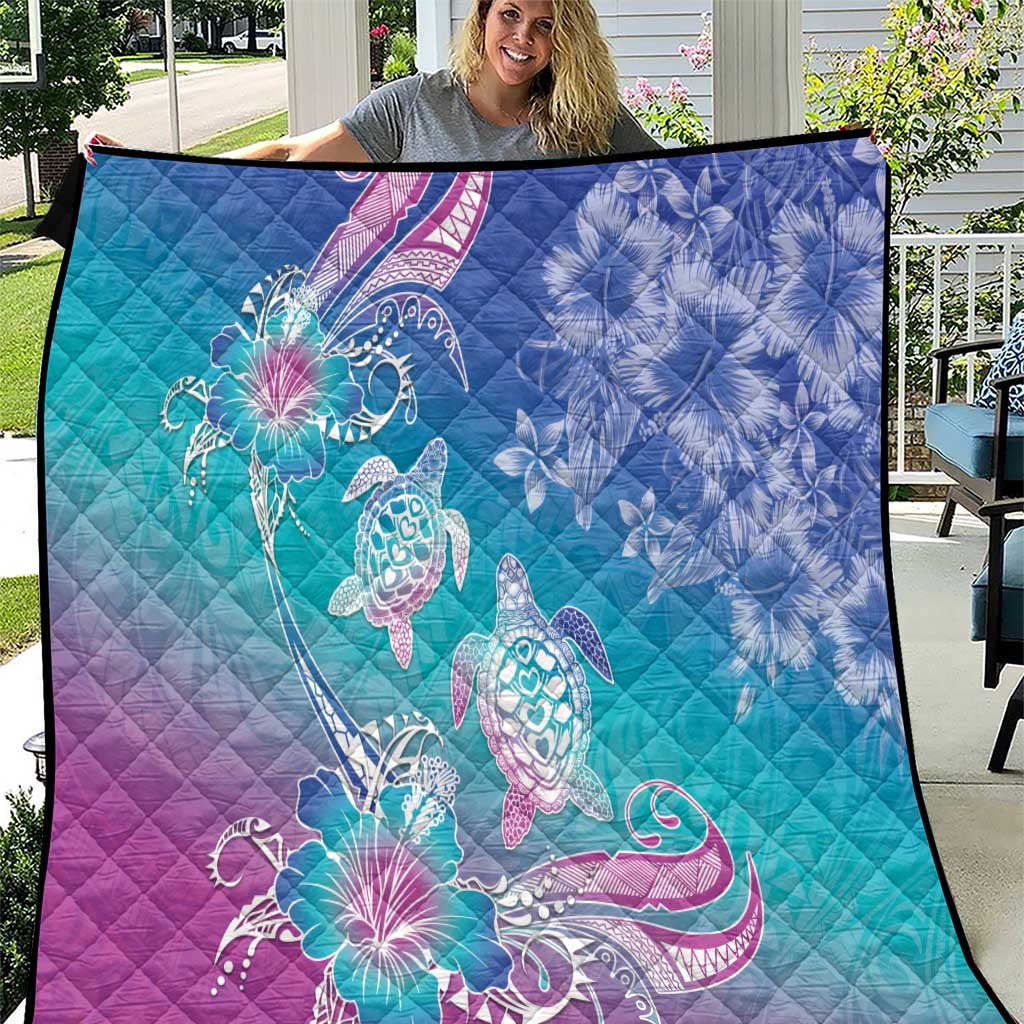 Polynesia Sea Turtle Couple Quilt Love Is Life LT05 Blue - Polynesian Pride