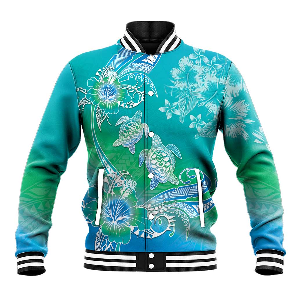 Polynesia Sea Turtle Couple Baseball Jacket I Am Turtley In Love With You LT05 Unisex Turquoise - Polynesian Pride