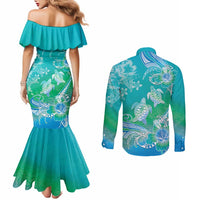 Polynesia Sea Turtle Couple Couples Matching Mermaid Dress and Long Sleeve Button Shirt I Am Turtley In Love With You