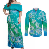 Polynesia Sea Turtle Couple Couples Matching Off Shoulder Maxi Dress and Long Sleeve Button Shirt I Am Turtley In Love With You