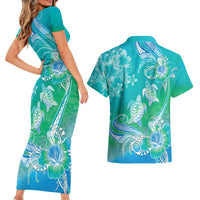 Polynesia Sea Turtle Couple Couples Matching Short Sleeve Bodycon Dress and Hawaiian Shirt I Am Turtley In Love With You