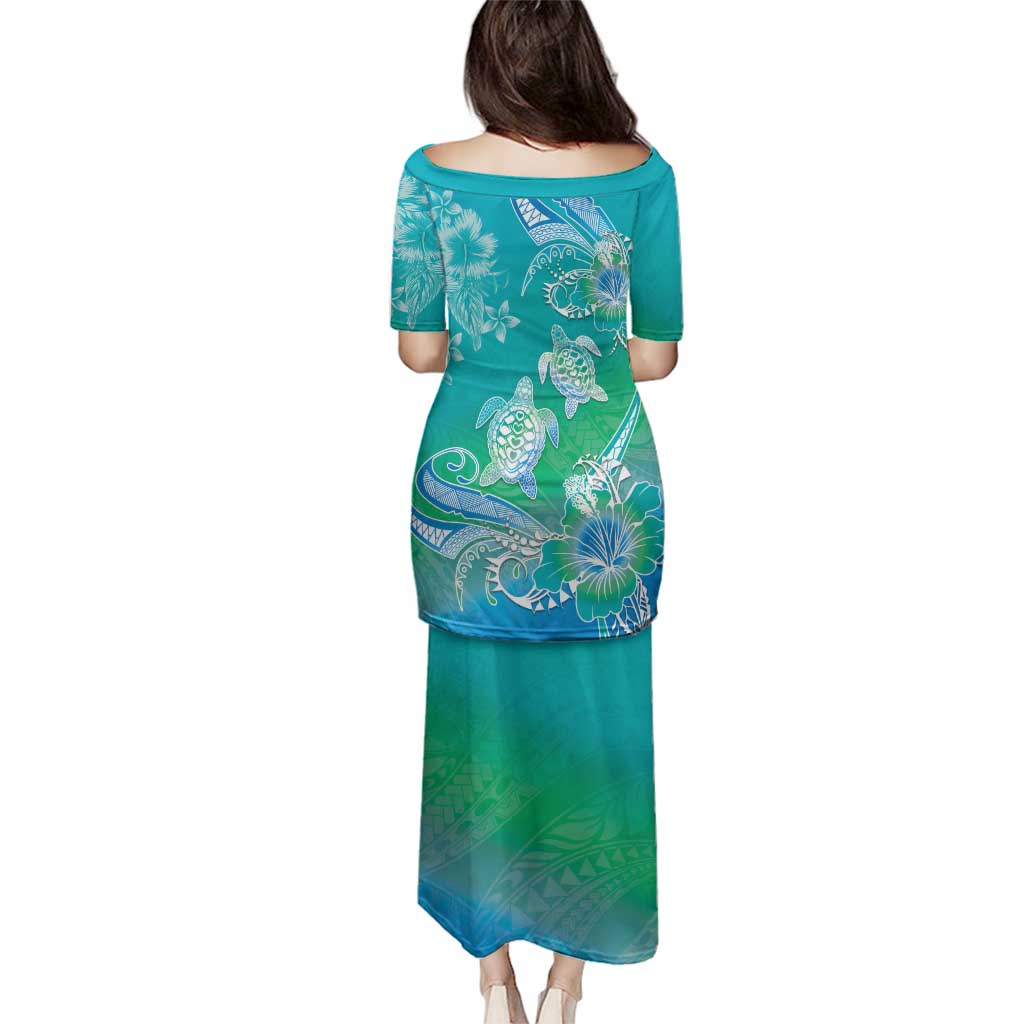 Polynesia Sea Turtle Couple Family Matching Puletasi and Hawaiian Shirt I Am Turtley In Love With You