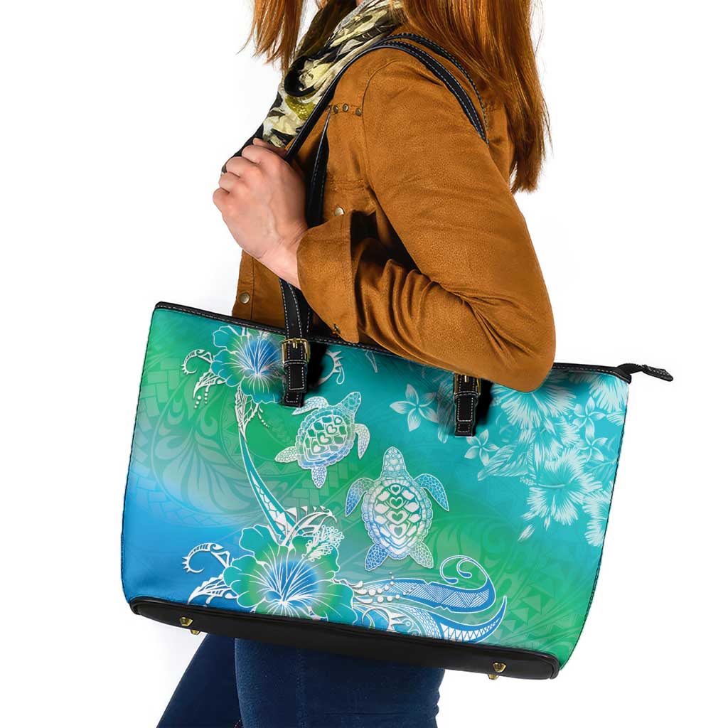 Polynesia Sea Turtle Couple Leather Tote Bag I Am Turtley In Love With You LT05 Turquoise - Polynesian Pride