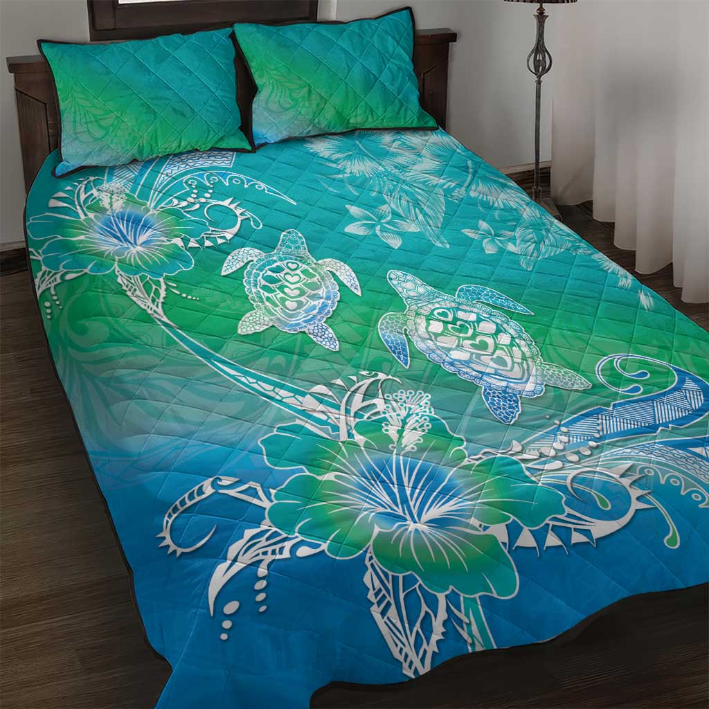 Polynesia Sea Turtle Couple Quilt Bed Set I Am Turtley In Love With You LT05 Turquoise - Polynesian Pride