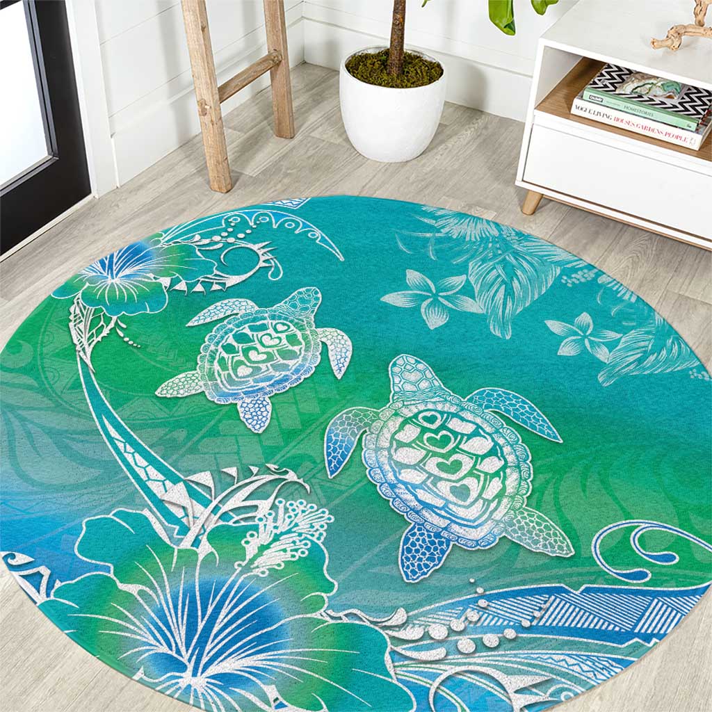Polynesia Sea Turtle Couple Round Carpet I Am Turtley In Love With You LT05 Turquoise - Polynesian Pride