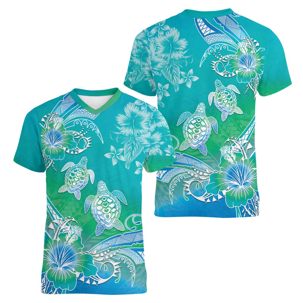 Polynesia Sea Turtle Couple Women V-Neck T-Shirt I Am Turtley In Love With You