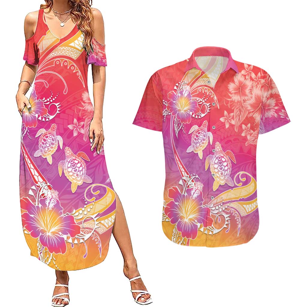 Polynesia Sea Turtle Couple Couples Matching Summer Maxi Dress and Hawaiian Shirt One Soul One Love