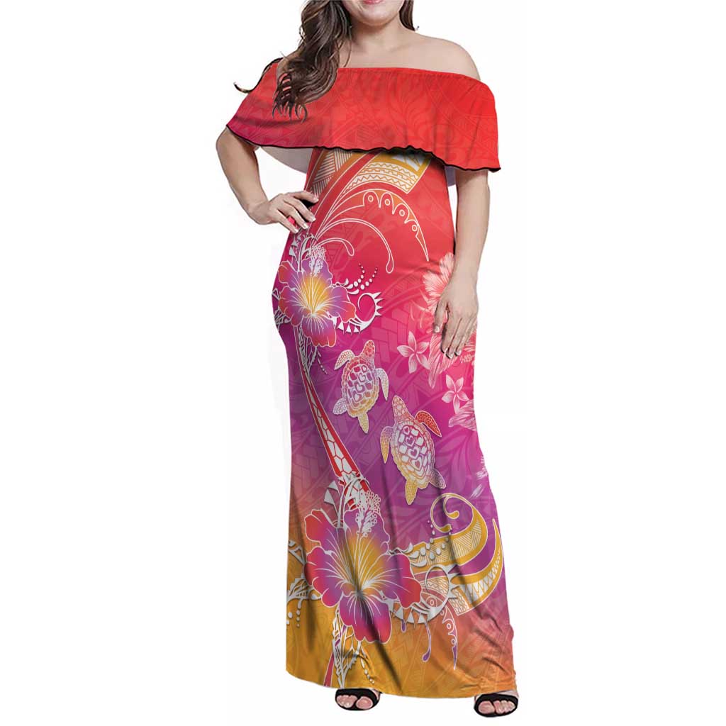 Polynesia Sea Turtle Couple Family Matching Off Shoulder Maxi Dress and Hawaiian Shirt One Soul One Love