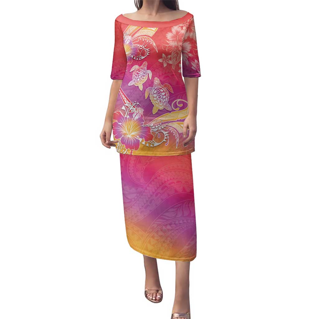 Polynesia Sea Turtle Couple Family Matching Puletasi and Hawaiian Shirt One Soul One Love