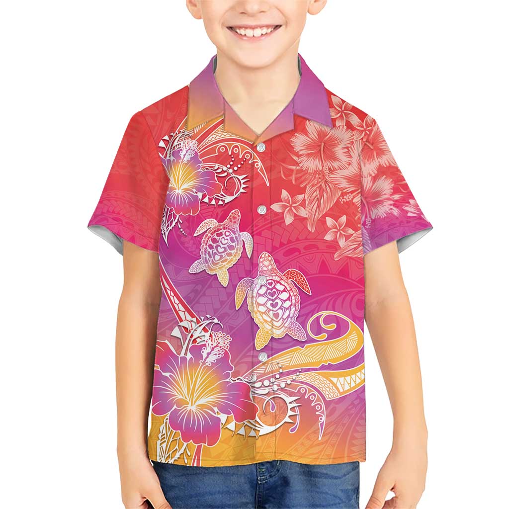 Polynesia Sea Turtle Couple Kid Hawaiian Shirt One Soul One Love LT05 Kid Red - Polynesian Pride