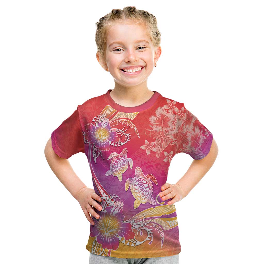 Polynesia Sea Turtle Couple Kid T Shirt One Soul One Love LT05 Red - Polynesian Pride