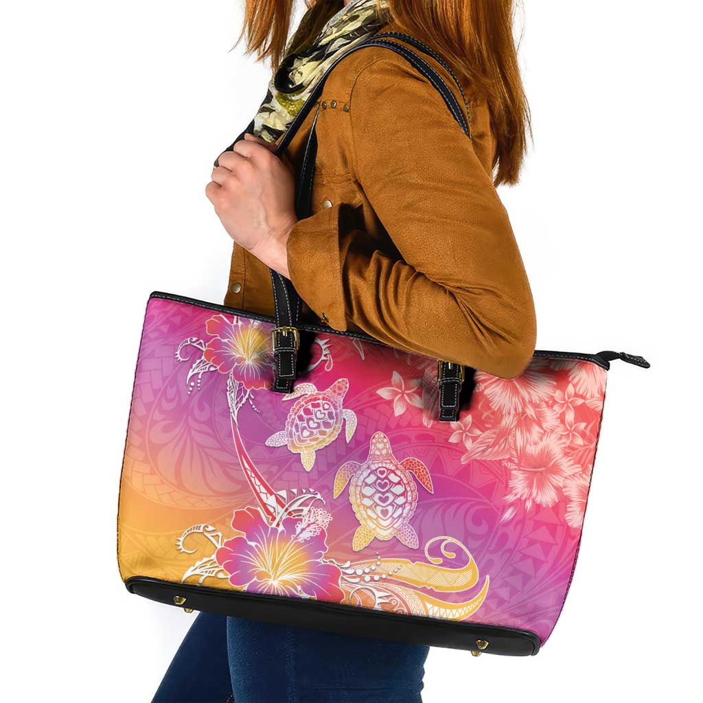 Polynesia Sea Turtle Couple Leather Tote Bag One Soul One Love LT05 Red - Polynesian Pride