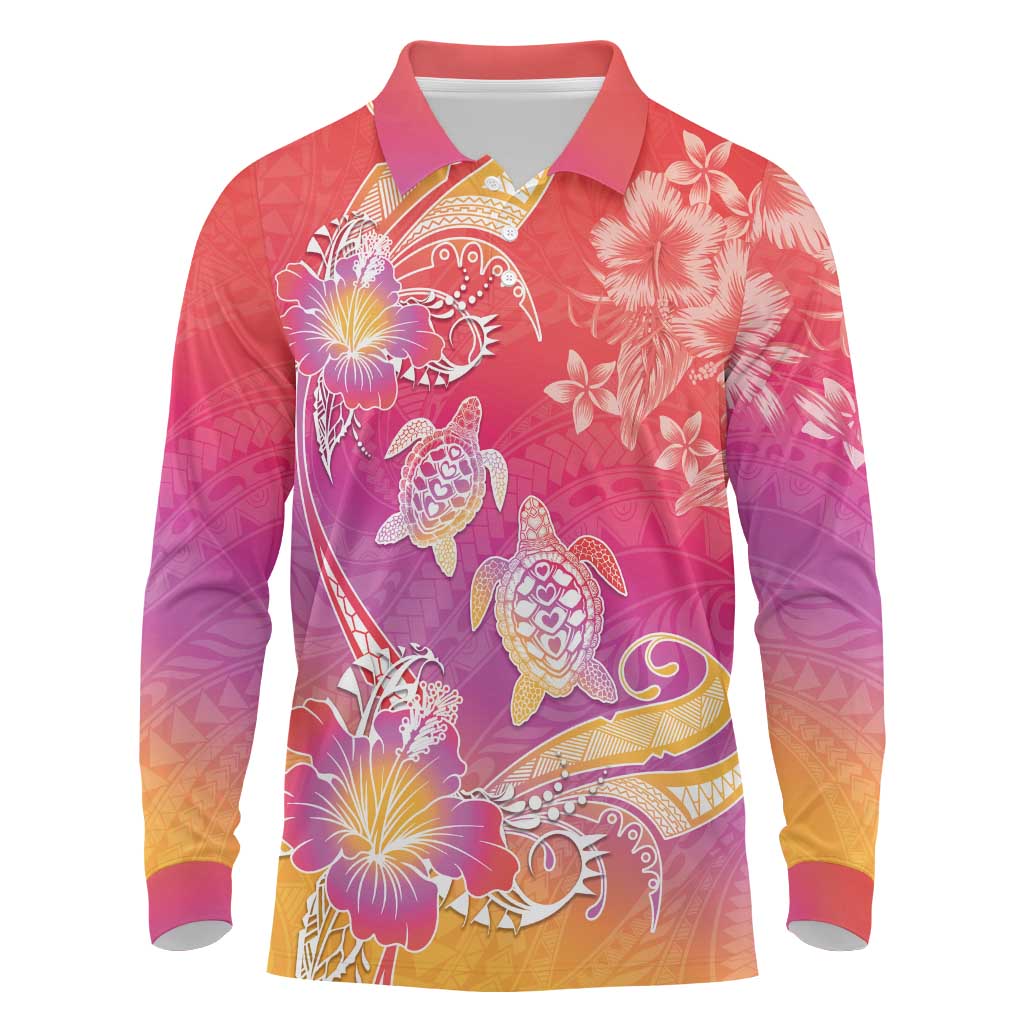 Polynesia Sea Turtle Couple Long Sleeve Polo Shirt One Soul One Love LT05 Red - Polynesian Pride