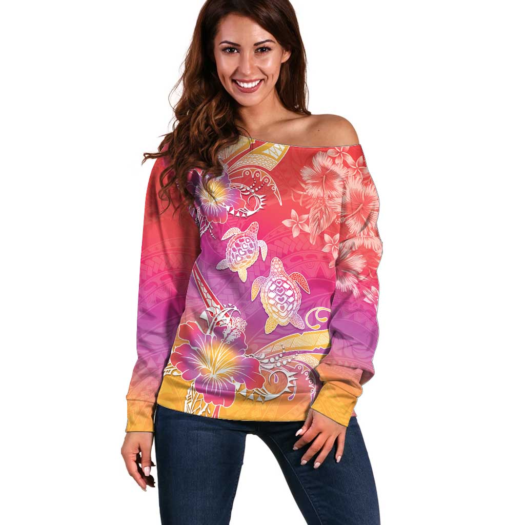 Polynesia Sea Turtle Couple Off Shoulder Sweater One Soul One Love LT05 Women Red - Polynesian Pride