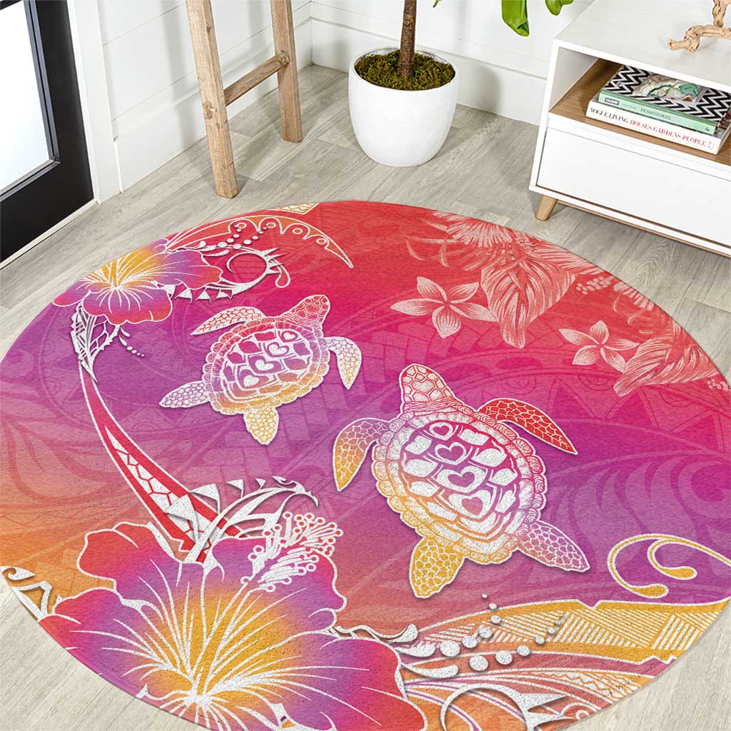 Polynesia Sea Turtle Couple Round Carpet One Soul One Love LT05 Red - Polynesian Pride