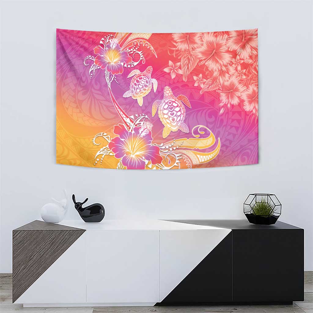 Polynesia Sea Turtle Couple Tapestry One Soul One Love