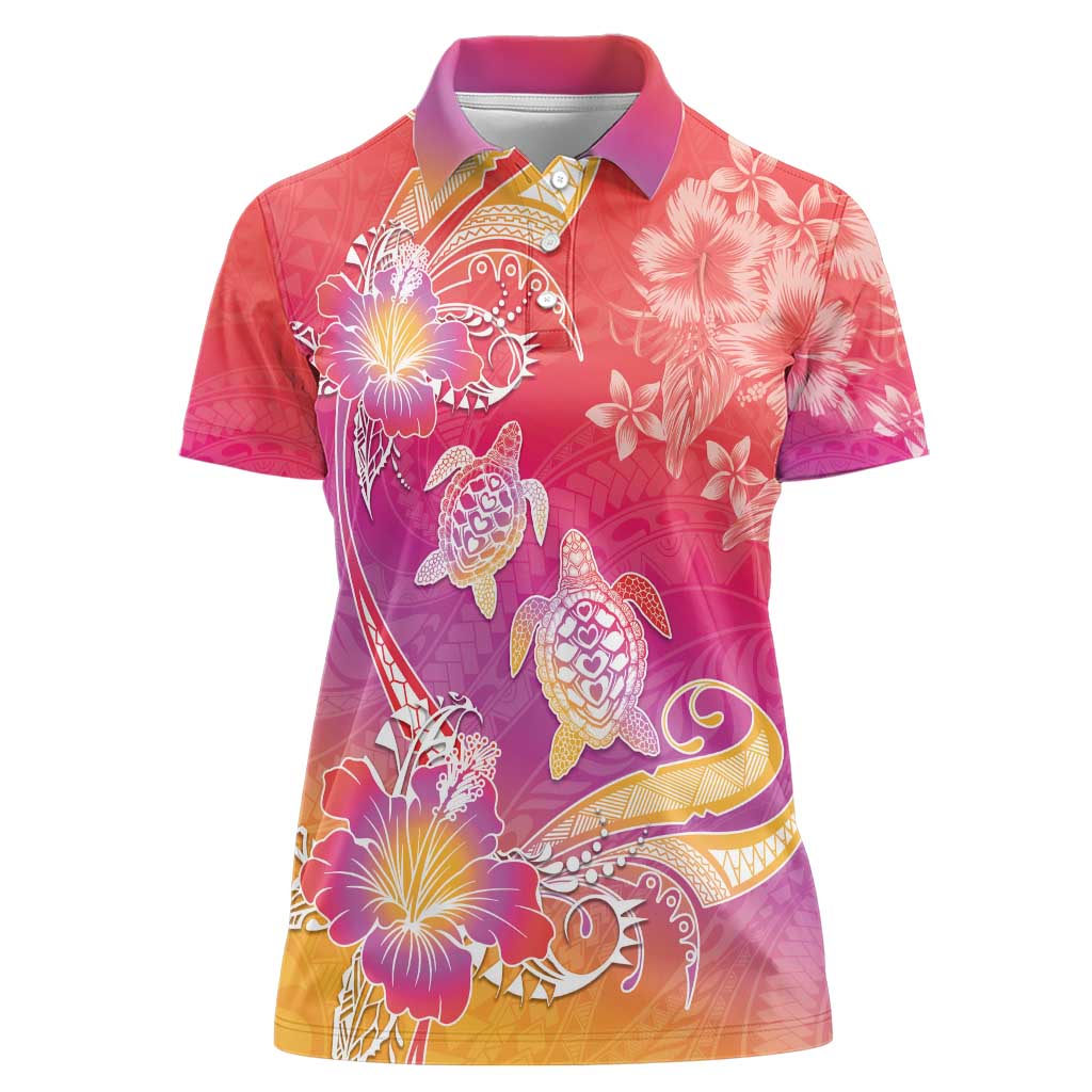 Polynesia Sea Turtle Couple Women Polo Shirt One Soul One Love