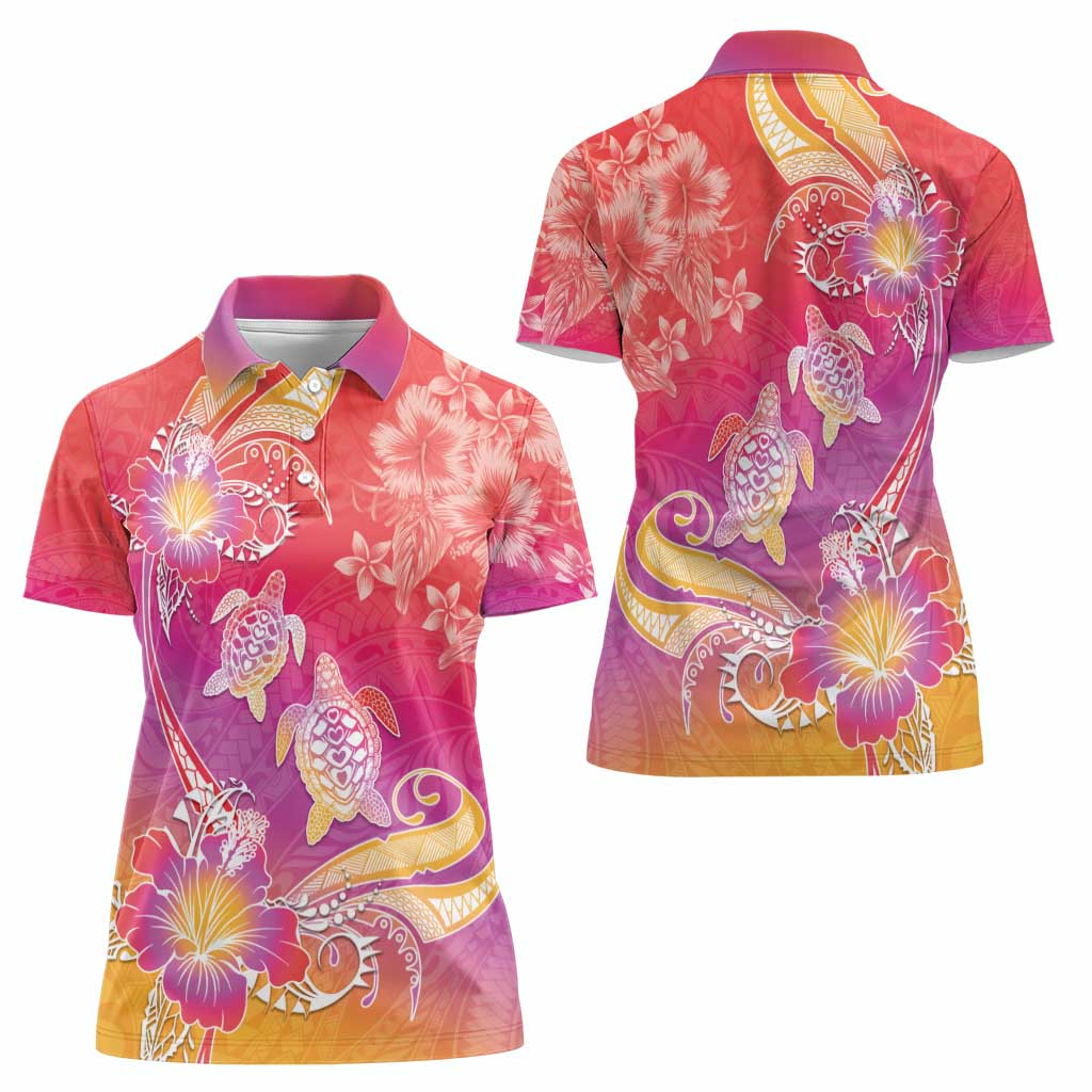 Polynesia Sea Turtle Couple Women Polo Shirt One Soul One Love