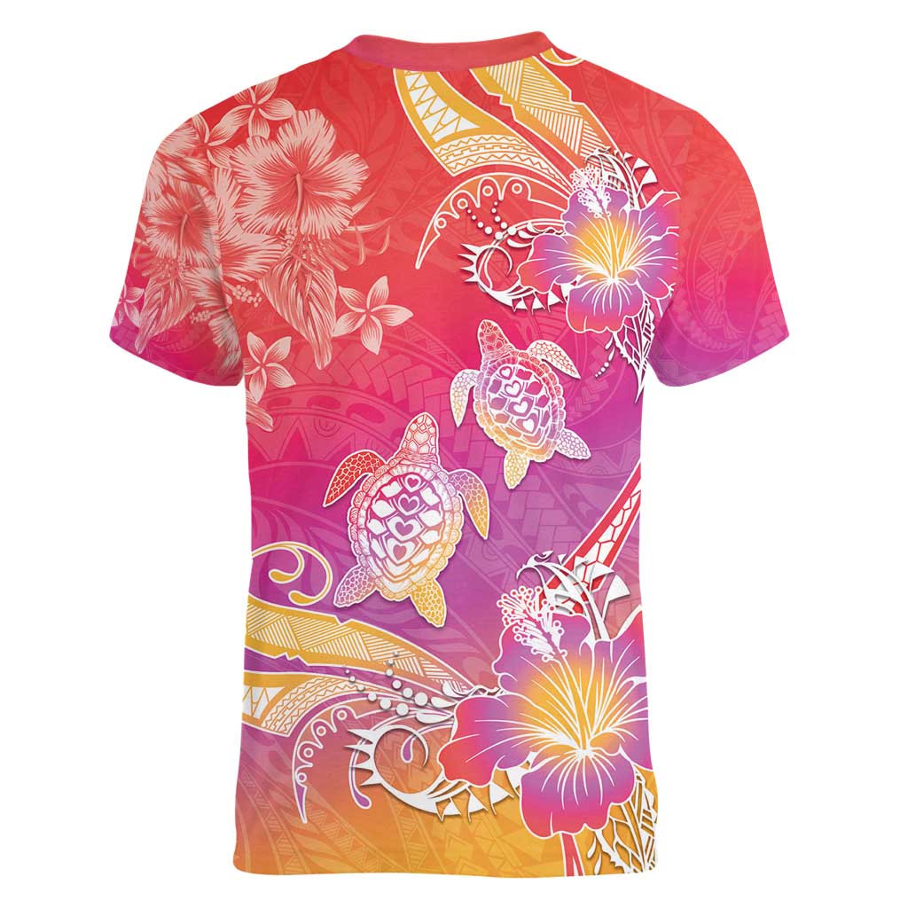 Polynesia Sea Turtle Couple Women V-Neck T-Shirt One Soul One Love