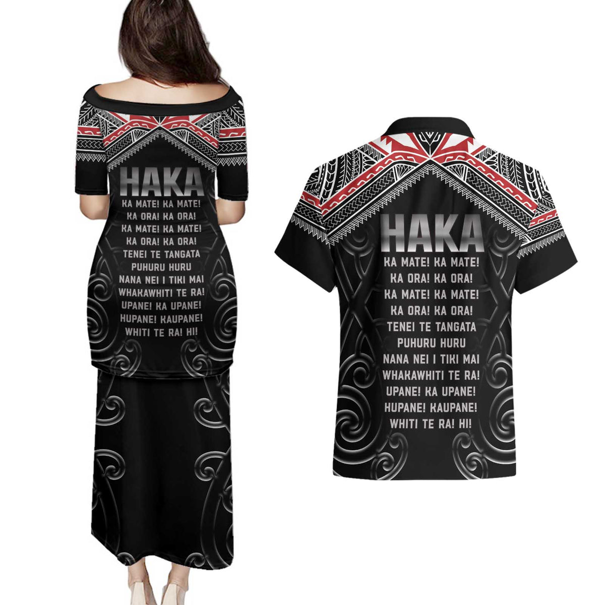 New Zealand Aotearoa Couples Matching Puletasi and Hawaiian Shirt Traditional Kapa Haka