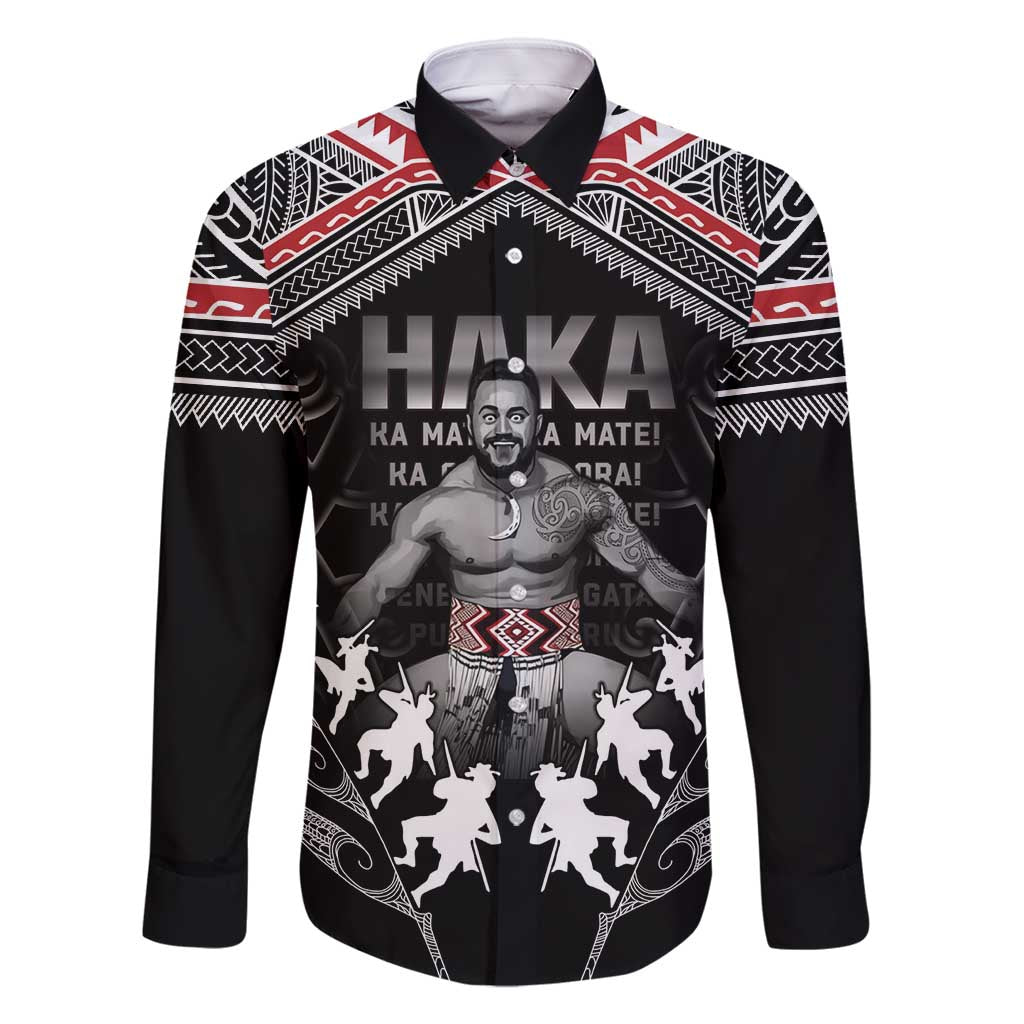 New Zealand Aotearoa Family Matching Tank Maxi Dress and Hawaiian Shirt Traditional Kapa Haka LT05 Dad's Shirt - Long Sleeve Black - Polynesian Pride