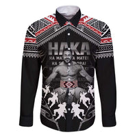 New Zealand Aotearoa Family Matching Tank Maxi Dress and Hawaiian Shirt Traditional Kapa Haka LT05 Dad's Shirt - Long Sleeve Black - Polynesian Pride