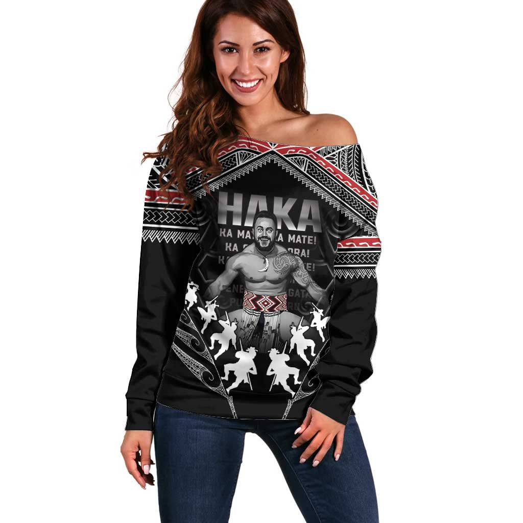 New Zealand Aotearoa Off Shoulder Sweater Traditional Kapa Haka