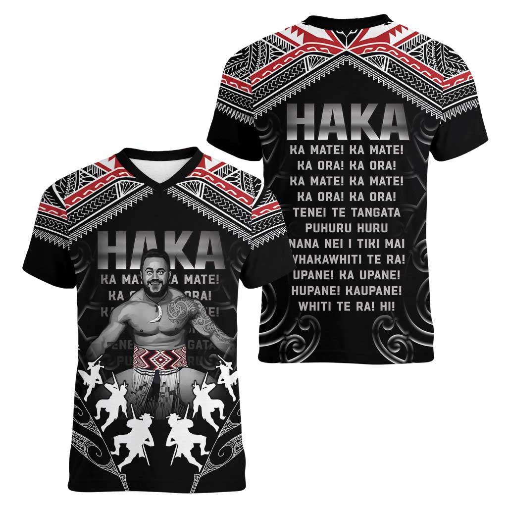 New Zealand Aotearoa Women V-Neck T-Shirt Traditional Kapa Haka