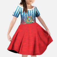Personalised Free West Papua Family Matching Off The Shoulder Long Sleeve Dress and Hawaiian Shirt One People One Soul Unique Style LT05 Daughter's Dress Blue - Polynesian Pride