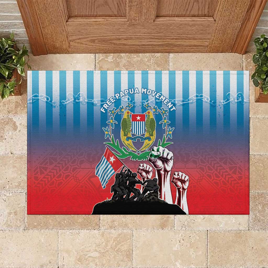 Free West Papua Rubber Doormat One People One Soul Unique Style LT05 Blue - Polynesian Pride