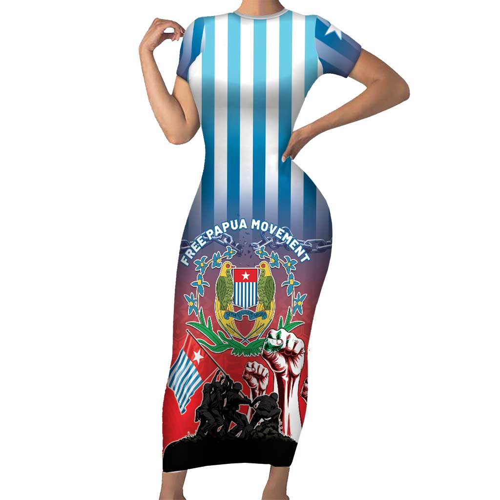 Personalised Free West Papua Short Sleeve Bodycon Dress One People One Soul Unique Style - Polynesian Pride