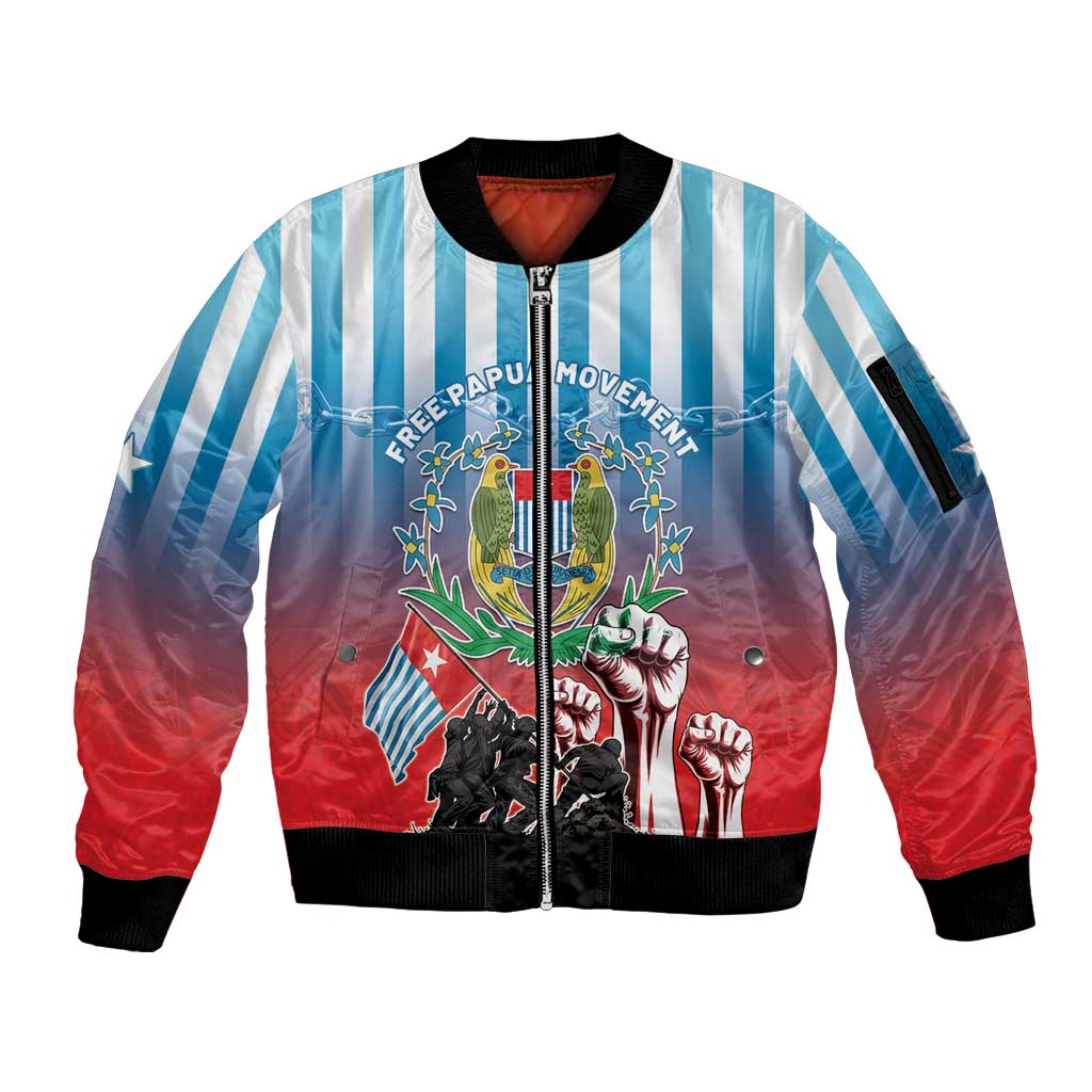 Personalised Free West Papua Sleeve Zip Bomber Jacket One People One Soul Unique Style LT05 Unisex Blue - Polynesian Pride