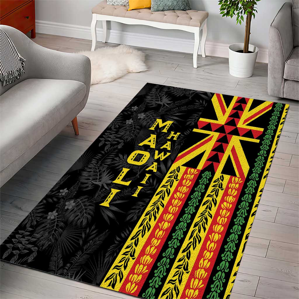 Hawaii Maoli Spirit Area Rug Kakau Pattern With Flower Lei - Polynesian Pride