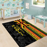 Hawaii Maoli Spirit Area Rug Kakau Pattern With Flower Lei - Polynesian Pride